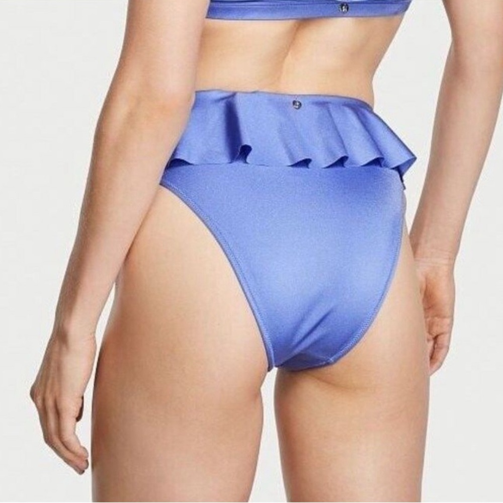 Victorias Secret Blue Ruffle Plunge Highwaist Bikini Swimsuit Set sz 34C & Large - Picture 6 of 14